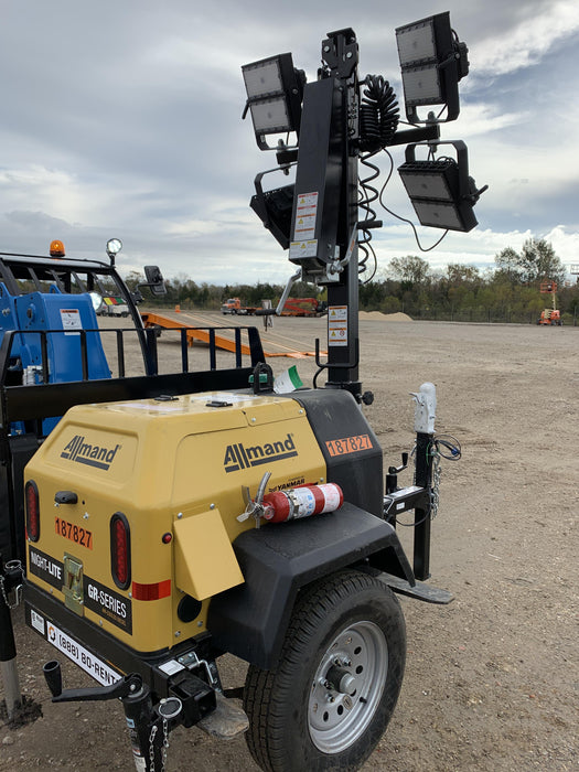 Allmand NLV3GR (4) LED Light Fixture 350W, 23' Vertical Mast, 3kW Prime, Towable, Deep Sea L401, Leveling Jacks, Yanmar T4F 5.8hp