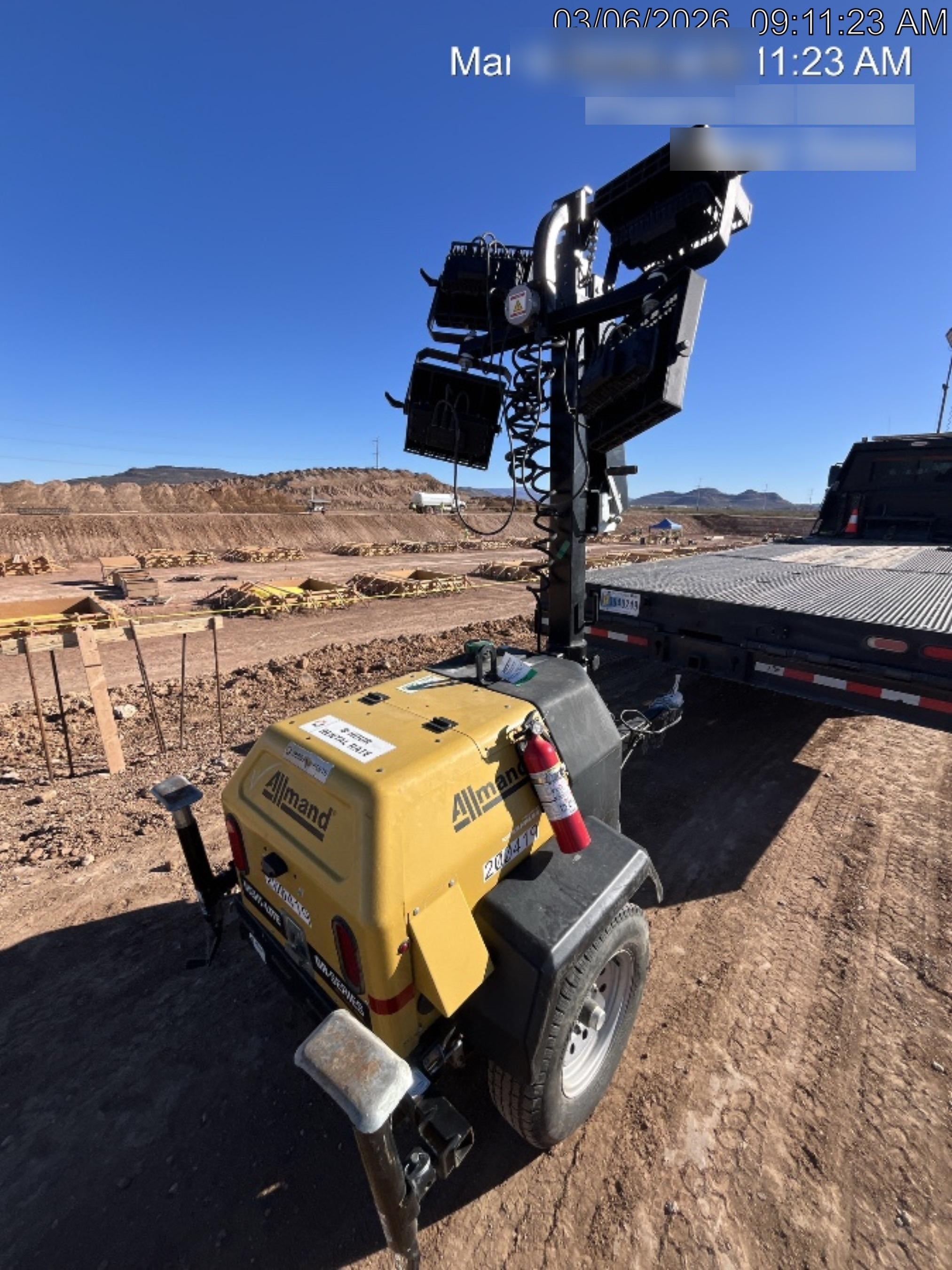 2022 Allmand NLV3GR (4) LED Light Fixture 350W, 23' Vertical Mast, 3kW Prime, Towable, Deep Sea L401, Leveling Jacks, Yanmar T4F 5.8hp