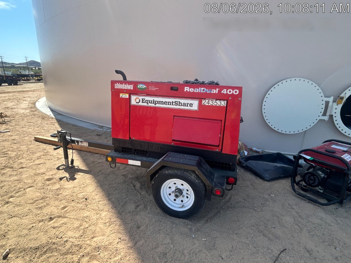 2022 Shindaiwa DGW400MDL Kubota D902 Engine, 23 HP, Dual Op Welder, Wire, Arc, Droop Stick, Tig, and CC Stick Functionality, Simulphase, 3 Phase and 1 Phase Gen Output, Single Axle NB Trlr, Slr Trckl Chrg 12V 12W, Fire Ext