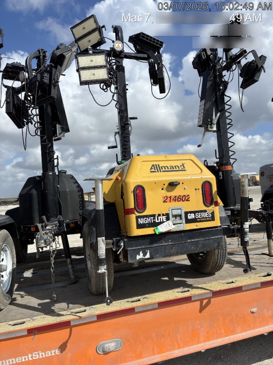 2022 Allmand NLV3GR (4) LED Light Fixture 350W, 23' Vertical Mast, 3kW Prime, Towable, Deep Sea L401, Leveling Jacks, Yanmar T4F 5.8hp