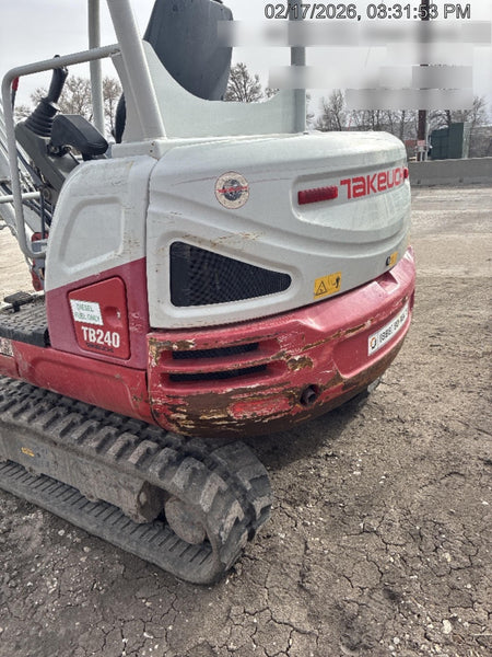 2019 Takeuchi TB240 Takeuchi TB240 Canopy w/Rubber Tracks, Auxiliary Hydraulics, Manual QC, Hydraulic Thumb, 12/18/24" Buckets