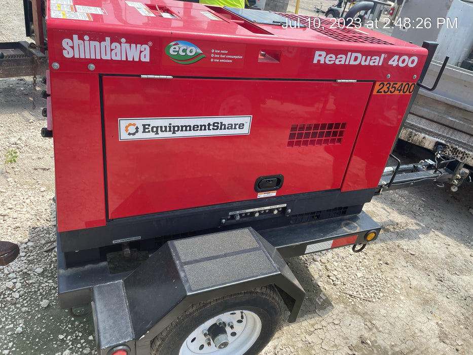 2022 Shindaiwa DGW400MDL Kubota D902 Engine, 23 HP, Dual Op Welder, Wire, Arc, Droop Stick, Tig, and CC Stick Functionality, Simulphase, 3 Phase and 1 Phase Gen Output, Single Axle NB Trlr, Slr Trckl Chrg 12V 12W, Fire Ext