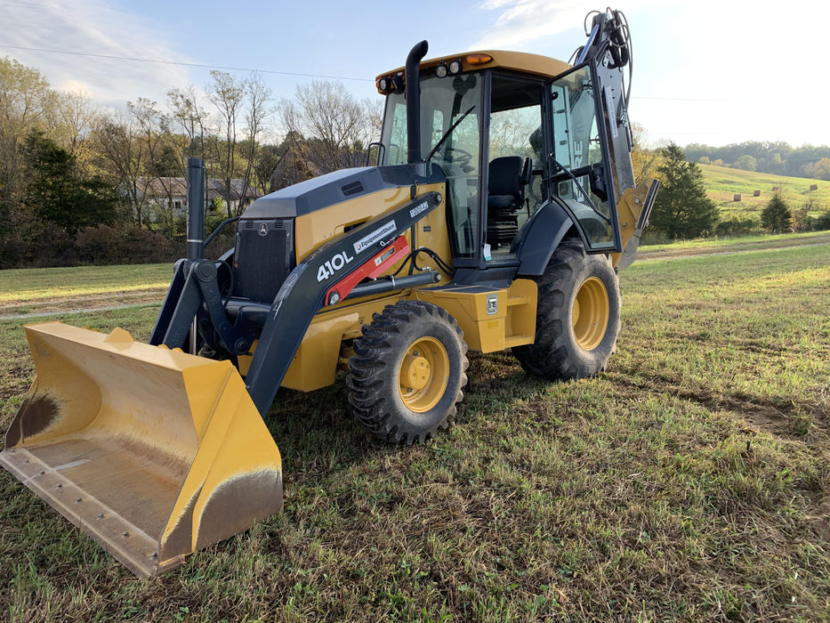2020 John Deere 410L - Extendable Stick Cab/Heat/Air, 4WD, Extendable Stick, Pilot Controls, 2 Way Hydraulics, TAG Manual QC