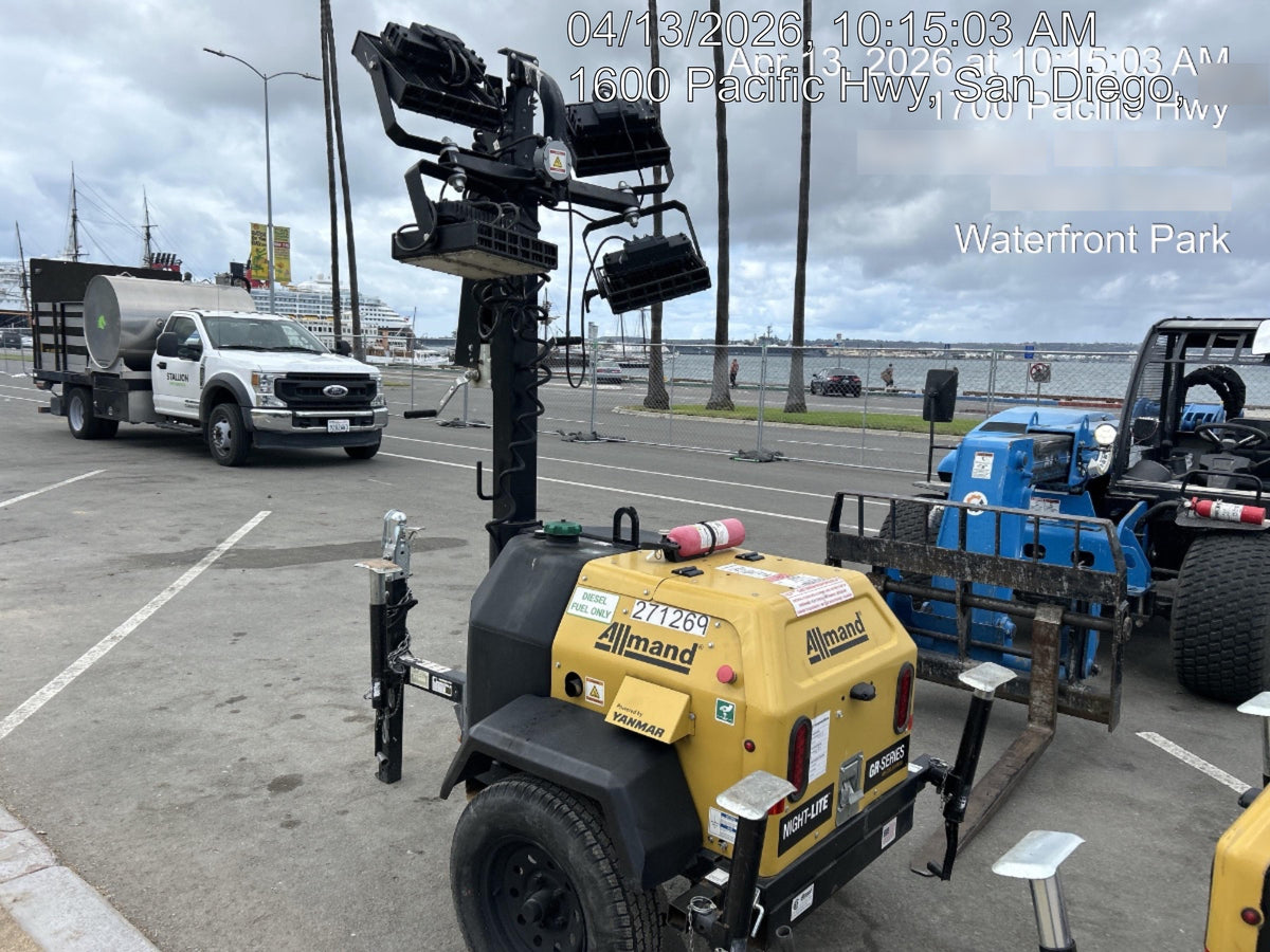 2022 Allmand NLV3GR (4) LED Light Fixture 350W, 23' Vertical Mast, 3kW Prime, Towable, ES Decals, T3