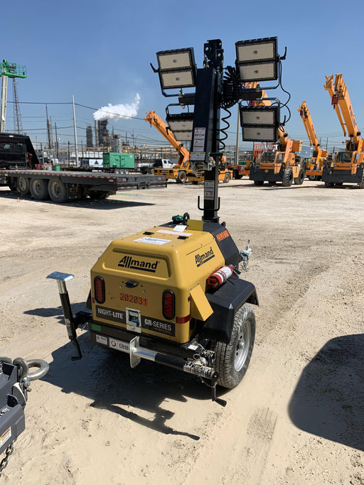 2022 Allmand NLV3GR (4) LED Light Fixture 350W, 23' Vertical Mast, 3kW Prime, Towable, Deep Sea L401, Leveling Jacks, Yanmar T4F 5.8hp