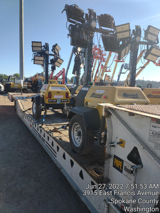 2021 Allmand NLV3GR (4) LED Light Fixture 350W, 23' Vertical Mast, 3kW Prime, Towable, Deep Sea L401, Leveling Jacks, Yanmar T4F 5.8hp