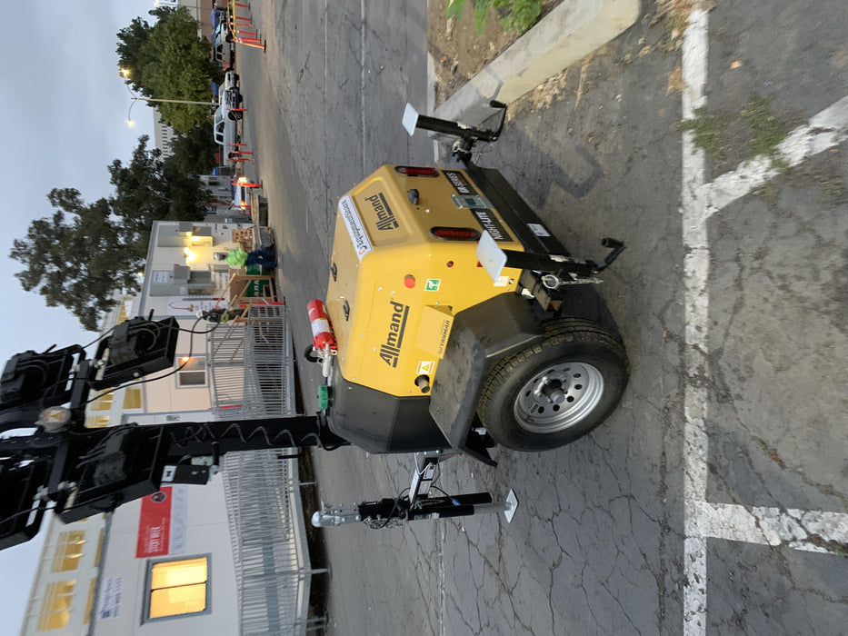 2021 Allmand NLV3GR (4) LED Light Fixture 350W, 23' Vertical Mast, 3kW Prime, Towable, Deep Sea L401, Leveling Jacks, Yanmar T4F 5.8hp