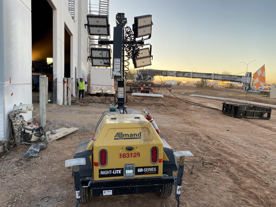 2021 Allmand NLV3GR (4) LED Light Fixture 350W, 23' Vertical Mast, 3kW Prime, Towable, Deep Sea L401, Leveling Jacks, Yanmar T4F 5.8hp