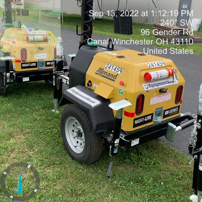 2022 Allmand NLV3GR (4) LED Light Fixture 350W, 23' Vertical Mast, 3kW Prime, Towable, Deep Sea L401, Leveling Jacks, Yanmar T4F 5.8hp