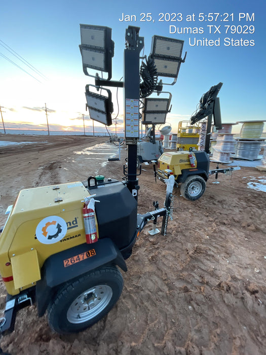 2022 Allmand NLV3GR (4) LED Light Fixture 350W, 23' Vertical Mast, 3kW Prime, Towable, ES Decals, T3