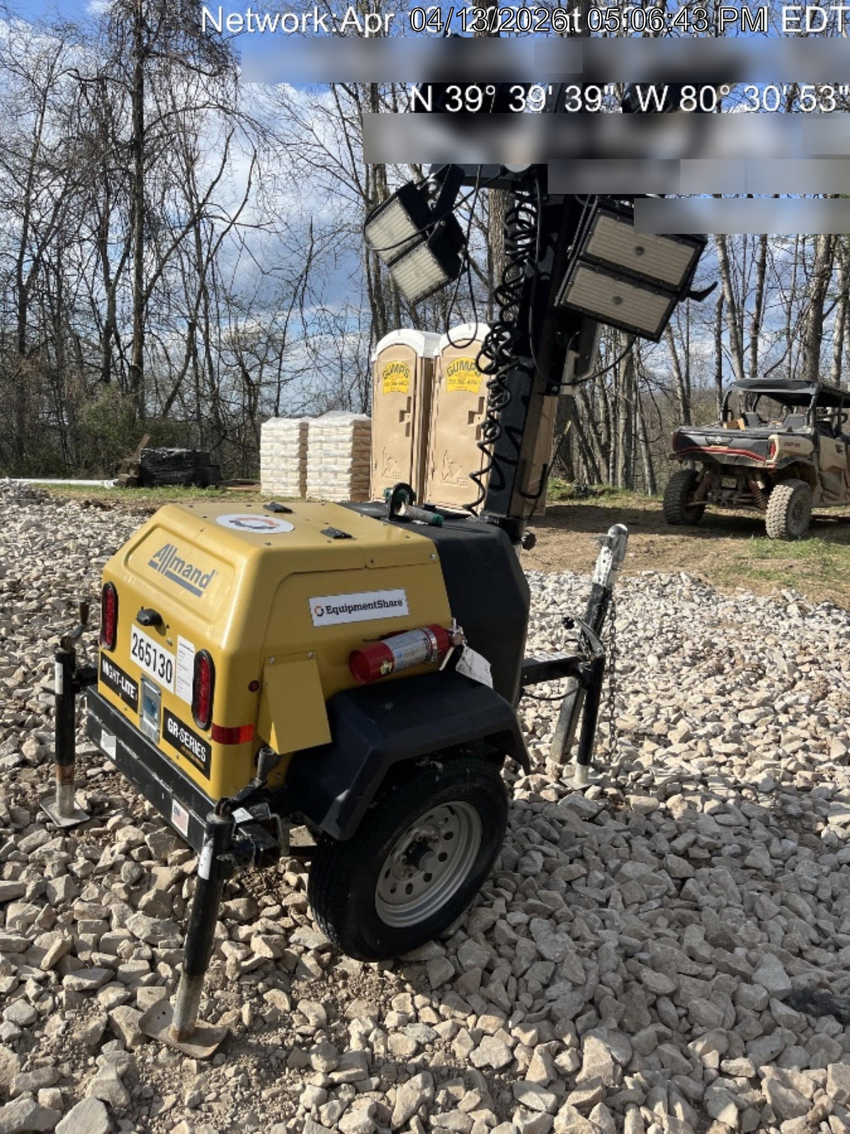 2022 Allmand NLV3GR (4) LED Light Fixture 350W, 23' Vertical Mast, 3kW Prime, Towable, ES Decals, T3