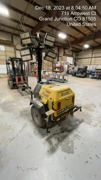 2022 Allmand NLV3GR (4) LED Light Fixture 350W, 23' Vertical Mast, 3kW Prime, Towable, ES Decals, T3