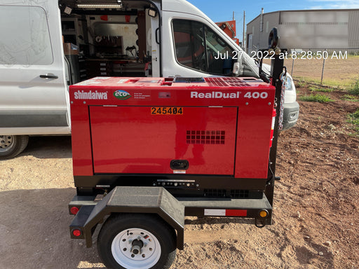 2022 Shindaiwa DGW400MDL Kubota D902 Engine, 23 HP, Dual Op Welder, Wire, Arc, Droop Stick, Tig, and CC Stick Functionality, Simulphase, 3 Phase and 1 Phase Gen Output, Single Axle NB Trlr, Slr Trckl Chrg 12V 12W, Fire Ext