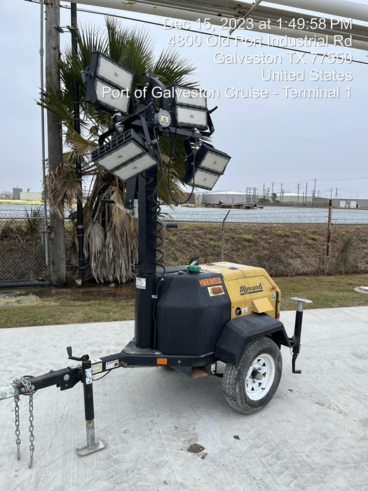 2022 Allmand NLV3GR (4) LED Light Fixture 350W, 23' Vertical Mast, 3kW Prime, Towable, Deep Sea L401, Leveling Jacks, Yanmar T4F 5.8hp