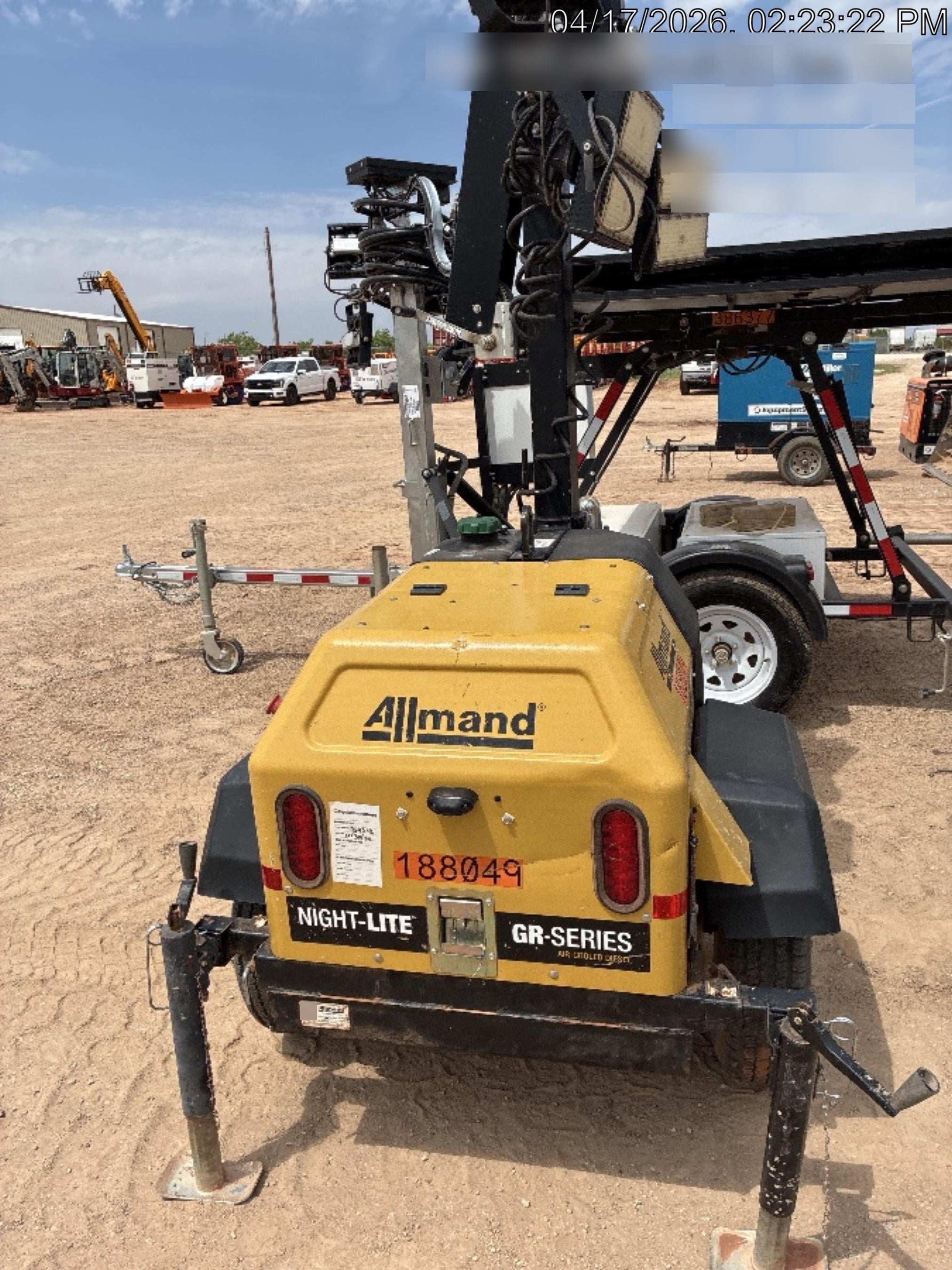 Allmand NLV3GR (4) LED Light Fixture 350W, 23' Vertical Mast, 3kW Prime, Towable, Deep Sea L401, Leveling Jacks, Yanmar T4F 5.8hp