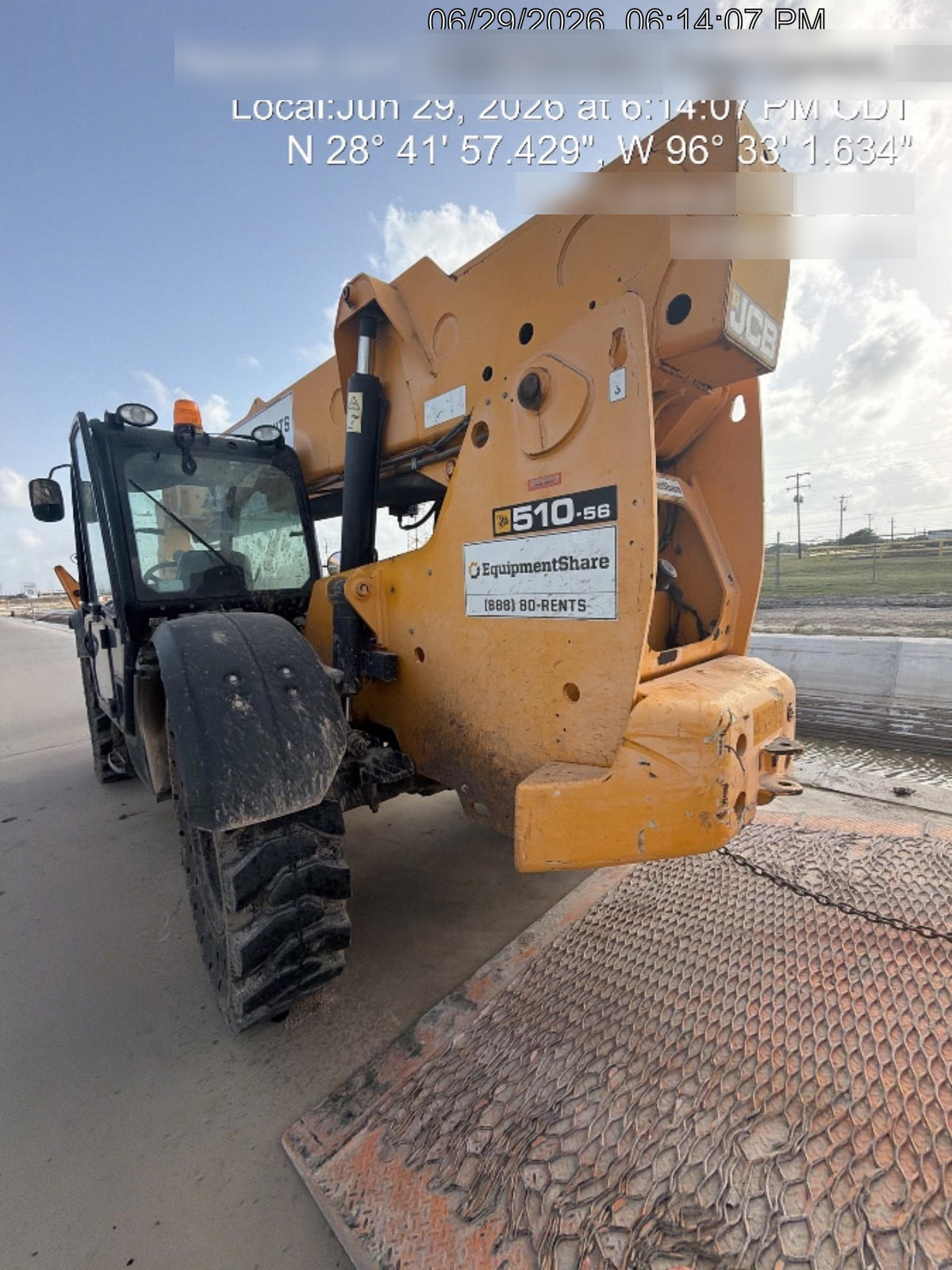2019 JCB 510-56 74 HP w/CAB/HVAC, Beacon, Worklights, Aux Hydraulics, Solid Tires w/72" Carriage/60" Forks