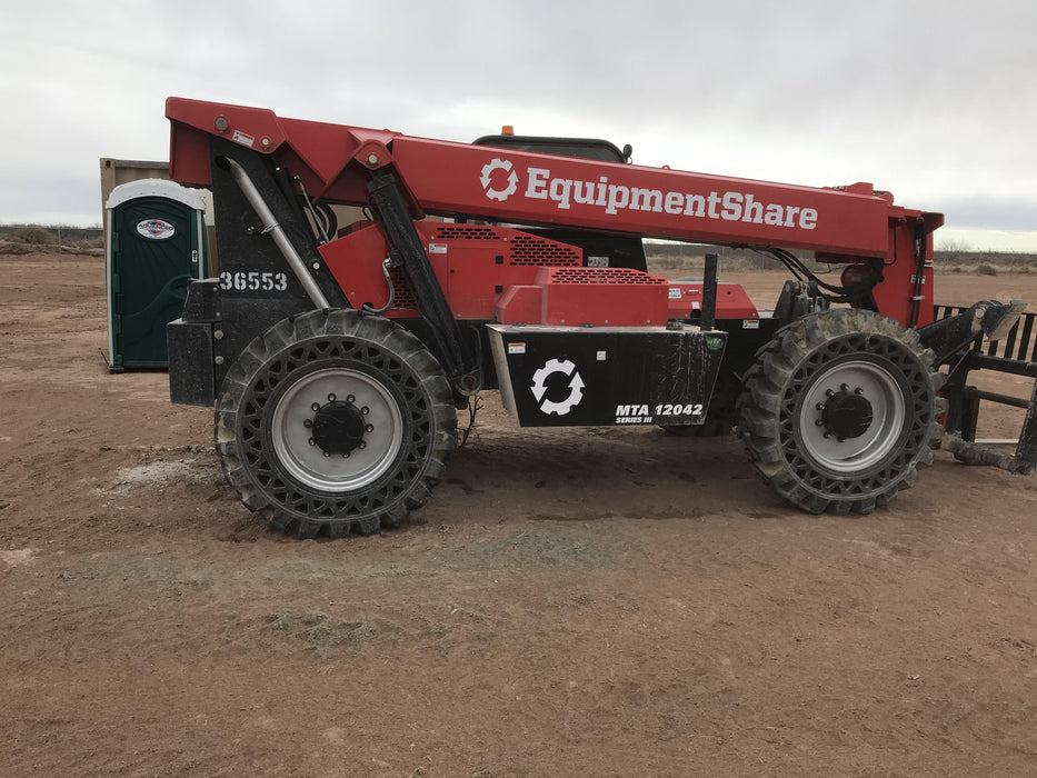 2019 Manitou 12042 Canopy, 120 HP , Solid Tires, Work Lights, Lift Hook, Auxiliary Hydraulics 66" Carriage and 60" Forks