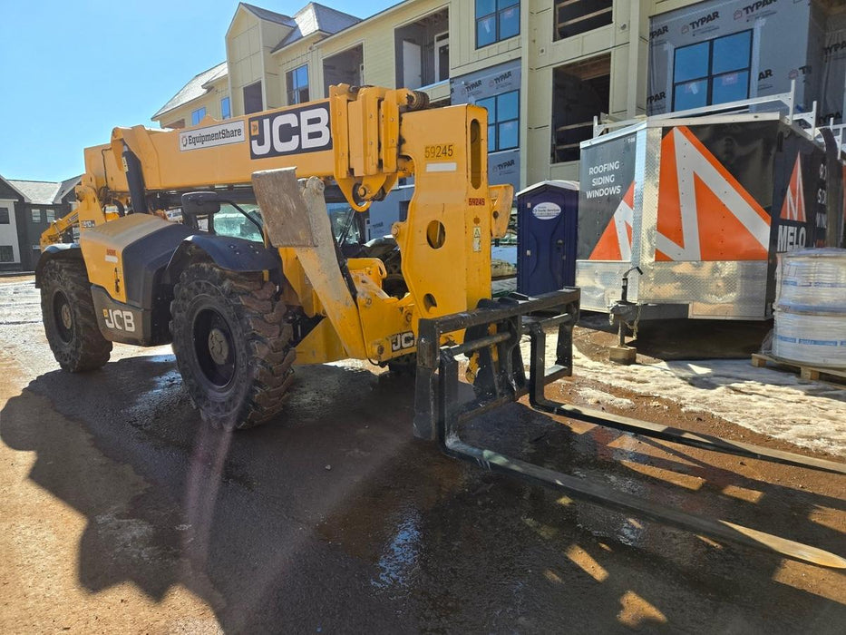 2020 JCB 510-56 Cab/Heat/Air, 74 HP, Solid Tires, STD Worklight, Beacon, Aux Hydraulics, Lifting Eye, Back up Alarm w/66" Carriage/60" Forks