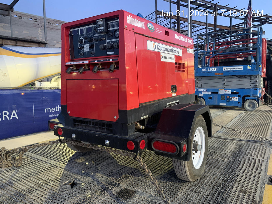 2022 Shindaiwa DGW400MDL Kubota D902 Engine, 23 HP, Dual Op Welder, Wire, Arc, Droop Stick, Tig, and CC Stick Functionality, Simulphase, 3 Phase and 1 Phase Gen Output, Single Axle NB Trlr, Slr Trckl Chrg 12V 12W, Fire Ext