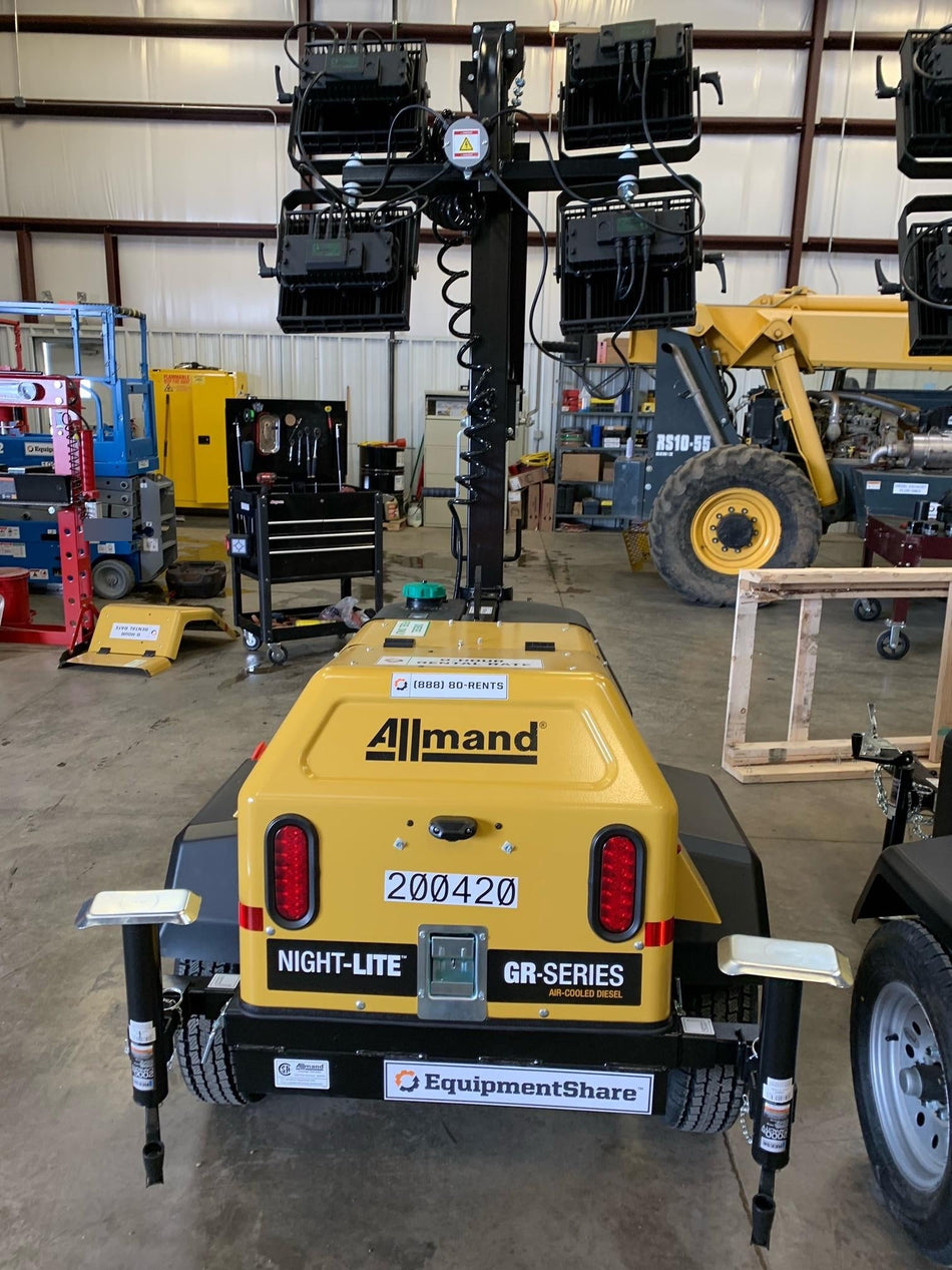 2022 Allmand NLV3GR (4) LED Light Fixture 350W, 23' Vertical Mast, 3kW Prime, Towable, Deep Sea L401, Leveling Jacks, Yanmar T4F 5.8hp
