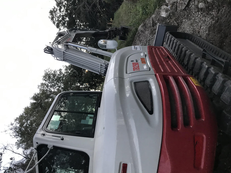2019 Takeuchi TB290 Cab/Heat/AC Rubber tracks, Dozer blade, Travel alarm, Auxiliary hydraulics Manual QC, Hydraulic thumb, 18", 24", and 36" Buckets
