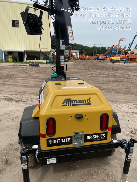 2022 Allmand NLV3GR (4) LED Light Fixture 350W, 23' Vertical Mast, 3kW Prime, Towable, Deep Sea L401, Leveling Jacks, Yanmar T4F 5.8hp