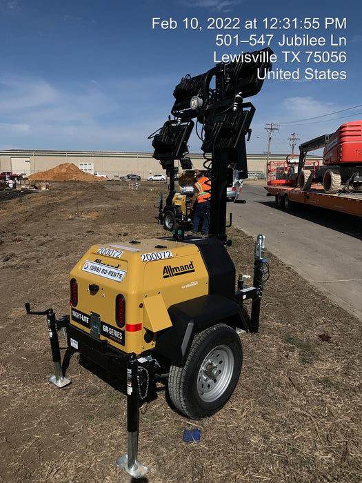 2022 Allmand NLV3GR (4) LED Light Fixture 350W, 23' Vertical Mast, 3kW Prime, Towable, Deep Sea L401, Leveling Jacks, Yanmar T4F 5.8hp