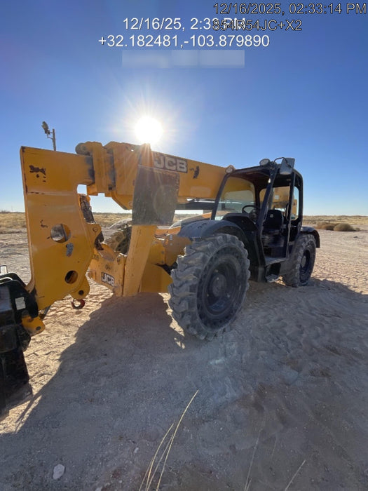 2019 JCB 510-56 Open ROPS, 74 HP, Solid Tires, Worklights, Beacon, Aux Hydraulics, Lifting Eye w/60" Carriage/60" Forks