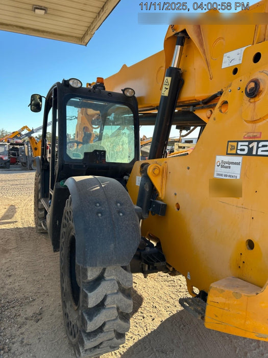 2019 JCB 512-56 109 HP w/Open ROPS, Beacon, Aux Hydraulics, Worklights, Solid Tires w/60" Carriage/Forks