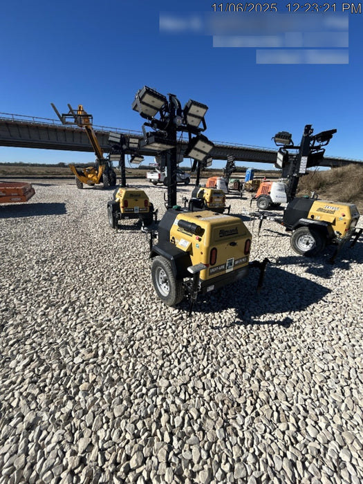 2022 Allmand NLV3GR (4) LED Light Fixture 350W, 23' Vertical Mast, 3kW Prime, Towable, Deep Sea L401, Leveling Jacks, Yanmar T4F 5.8hp