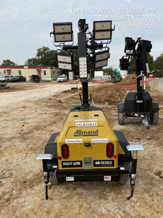 2022 Allmand NLV3GR (4) LED Light Fixture 350W, 23' Vertical Mast, 3kW Prime, Towable, ES Decals, T3