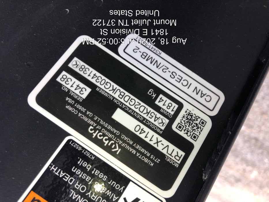2020 Kubota RTV-X1140W-H 4WD utility cart -LED strobe -Windshield tempered glass -Plastic canopy -Wire harness kit -Backup alarm