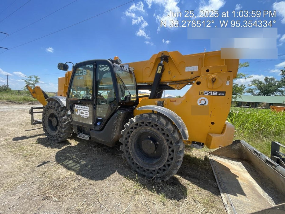 2019 JCB 512-56 Cab/Heat/Air, 109 HP, Solid Tires, STD Worklight, Beacon, Aux Hydraulics, Lifting Eye, Back up Alarm w/66" Carriage/60" Forks