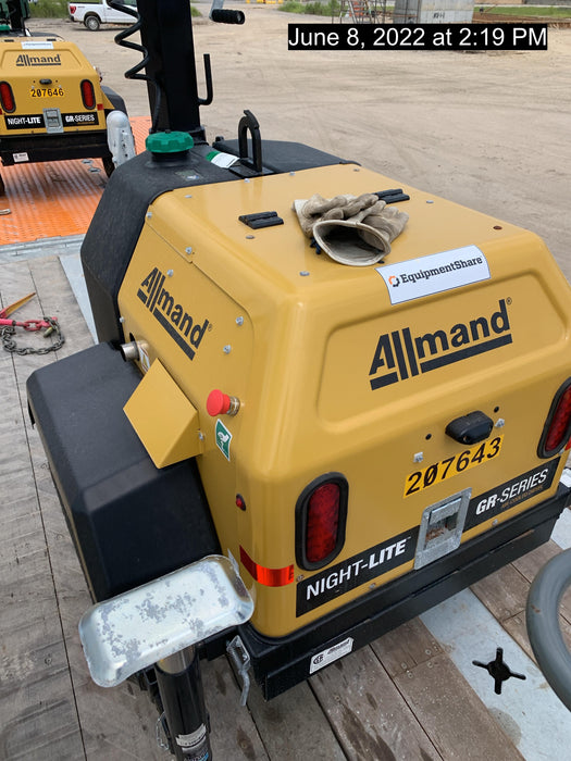 2022 Allmand NLV3GR (4) LED Light Fixture 350W, 23' Vertical Mast, 3kW Prime, Towable, Deep Sea L401, Leveling Jacks, Yanmar T4F 5.8hp