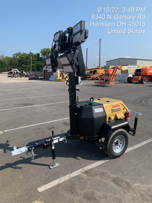 2022 Allmand NLV3GR (4) LED Light Fixture 350W, 23' Vertical Mast, 3kW Prime, Towable, ES Decals, T3