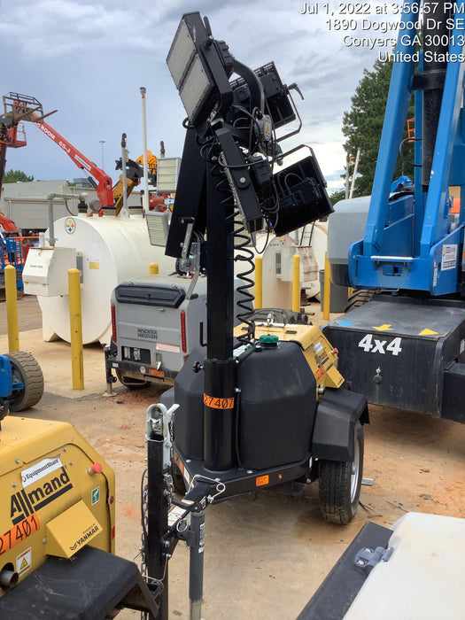 2021 Allmand NLV3GR (4) LED Light Fixture 350W, 23' Vertical Mast, 3kW Prime, Towable, Deep Sea L401, Leveling Jacks, Yanmar T4F 5.8hp