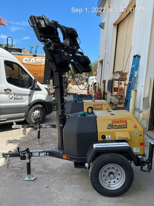 2022 Allmand NLV3GR (4) LED Light Fixture 350W, 23' Vertical Mast, 3kW Prime, Towable, ES Decals, T3