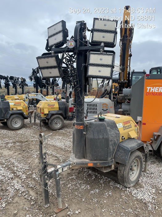 2022 Allmand NLV3GR (4) LED Light Fixture 350W, 23' Vertical Mast, 3kW Prime, Towable, Deep Sea L401, Leveling Jacks, Yanmar T4F 5.8hp