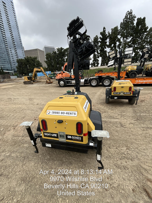 2022 Allmand NLV3GR (4) LED Light Fixture 350W, 23' Vertical Mast, 3kW Prime, Towable, Deep Sea L401, Leveling Jacks, Yanmar T4F 5.8hp