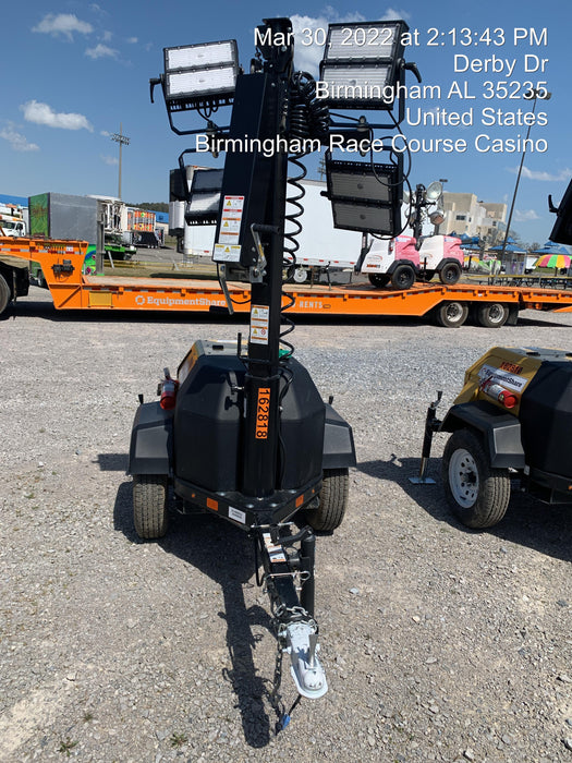 2021 Allmand NLV3GR (4) LED Light Fixture 350W, 23' Vertical Mast, 3kW Prime, Towable, Deep Sea L401, Leveling Jacks, Yanmar T4F 5.8hp