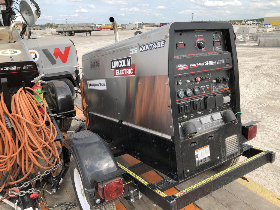2019 Lincoln Electric Vantage 322 Welder Ready-Pak 3, Two wheel trailer, Fender and Light kit, Cable Rack