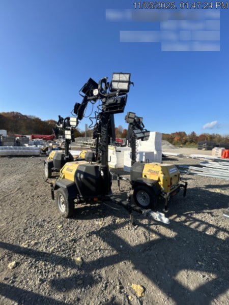 2022 Allmand NLV3GR (4) LED Light Fixture 350W, 23' Vertical Mast, 3kW Prime, Towable, Deep Sea L401, Leveling Jacks, Yanmar T4F 5.8hp