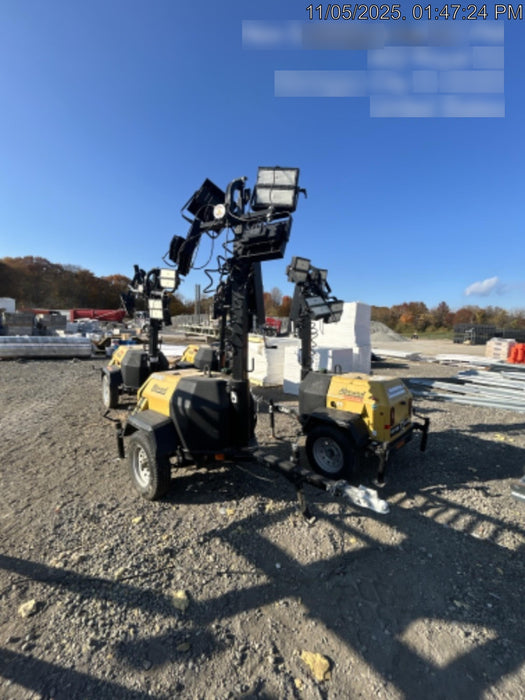 2022 Allmand NLV3GR (4) LED Light Fixture 350W, 23' Vertical Mast, 3kW Prime, Towable, Deep Sea L401, Leveling Jacks, Yanmar T4F 5.8hp