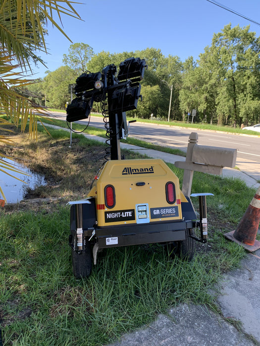 2022 Allmand NLV3GR (4) LED Light Fixture 350W, 23' Vertical Mast, 3kW Prime, Towable, Deep Sea L401, Leveling Jacks, Yanmar T4F 5.8hp