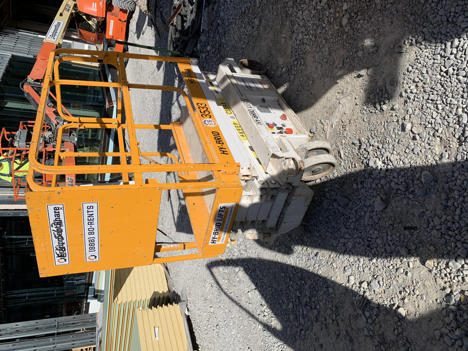 Custom Equipment HB-1430 Hy-Brid Scissor Lift
Platform capacity up to 670 lbs
Working height up to 20 ft
Weighs under 1,700 lbs
Non-marking wheels