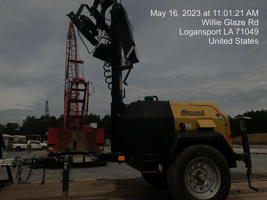 2022 Allmand NLV3GR (4) LED Light Fixture 350W, 23' Vertical Mast, 3kW Prime, Towable, Deep Sea L401, Leveling Jacks, Yanmar T4F 5.8hp