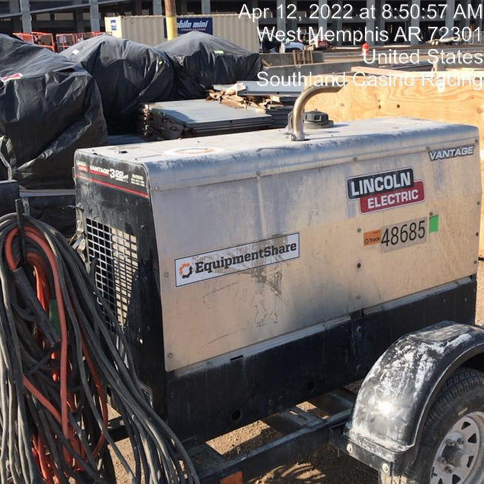 2019 Lincoln Electric Vantage 322 Ready-Pak 3, Two Wheel Trailer, Fender and Light Kit, Cable Rack