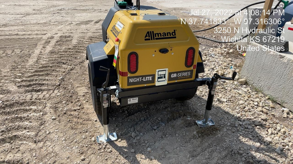 2022 Allmand NLV3GR (4) LED Light Fixture 350W, 23' Vertical Mast, 3kW Prime, Towable, Deep Sea L401, Leveling Jacks, Yanmar T4F 5.8hp