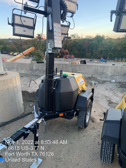 2022 Allmand NLV3GR (4) LED Light Fixture 350W, 23' Vertical Mast, 3kW Prime, Towable, ES Decals, T3