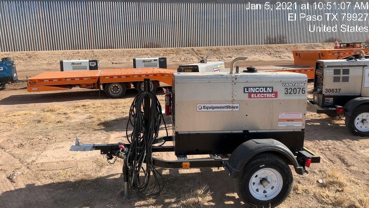 2019 Lincoln Electric Vantage 322 Welder Ready-Pak 3, Two wheel trailer, Fender and Light kit, Cable Rack
